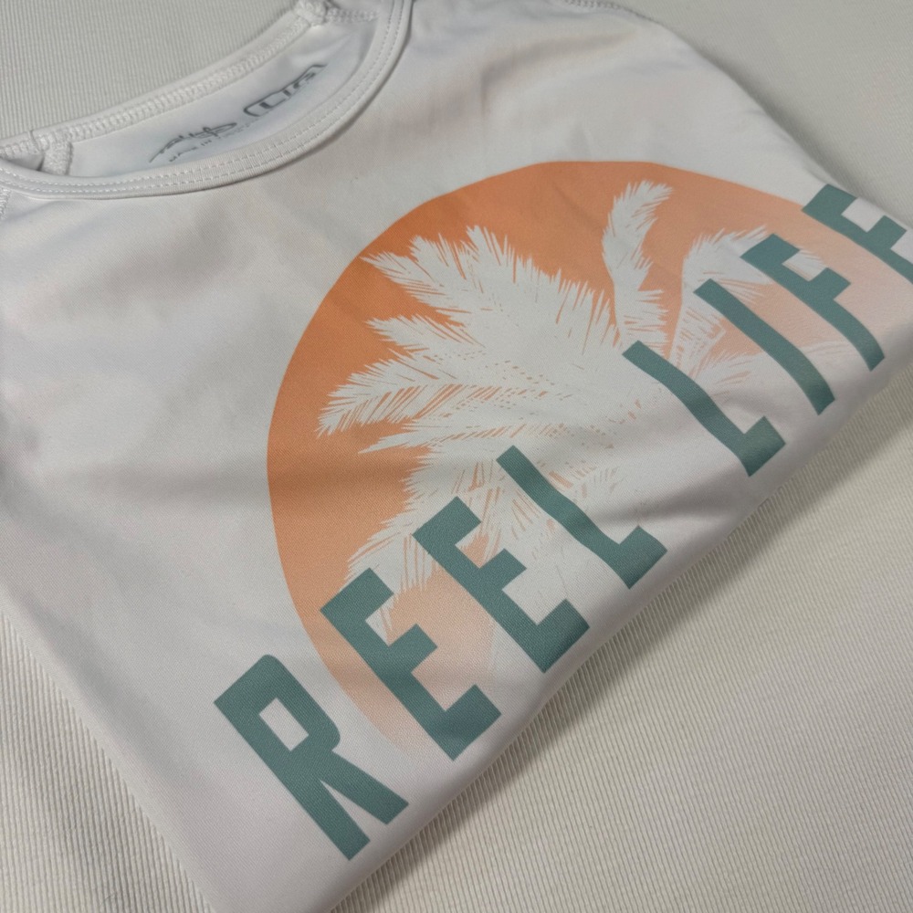 Reel‎ Life Beach or Bust Long Sleeve Thumb Hole T Shirt White Lg